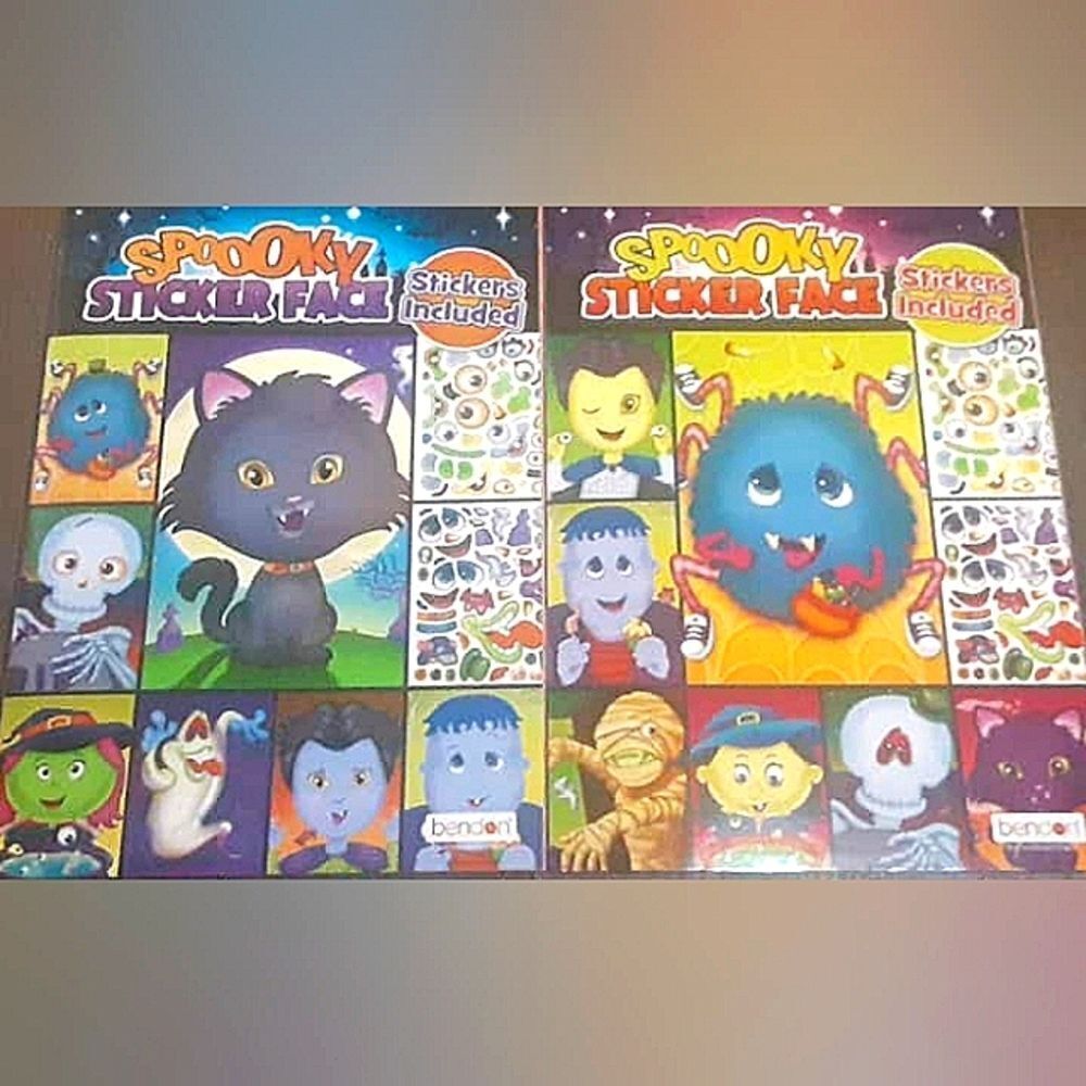 Set Of 2 New Spooky Sticker Face Activity Books